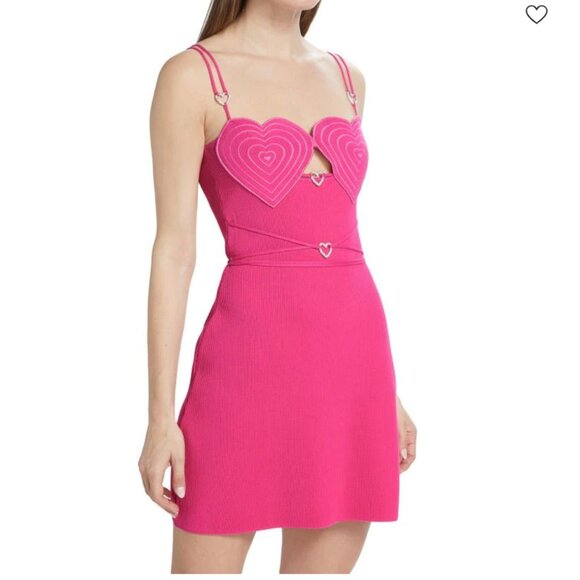 MACH & MACH Heart-Accented Rib-Knit Sheath Mini Dress in Fuchsia NWT - Picture 3 of 11